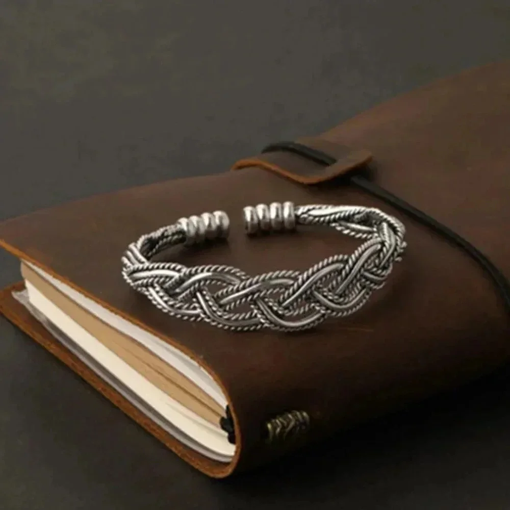 925 Sterling Silver Braided Modern Twist Cuff Bracelet Silver Bangle Bracelet - Picture 2 of 6